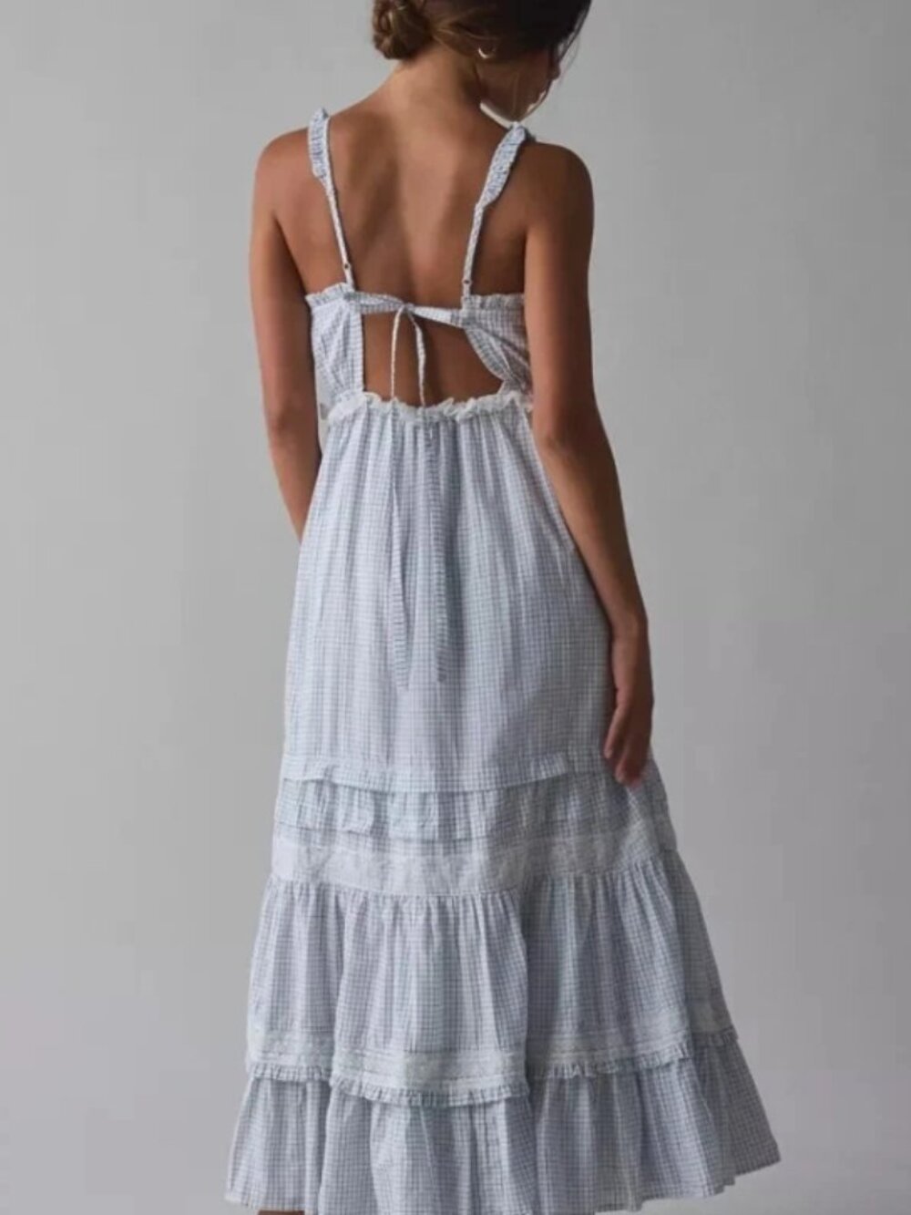 Kimchi Blue Paloma Tie-Back Bow Apron Midi Dress Ruffle S - Picture 2 of 6